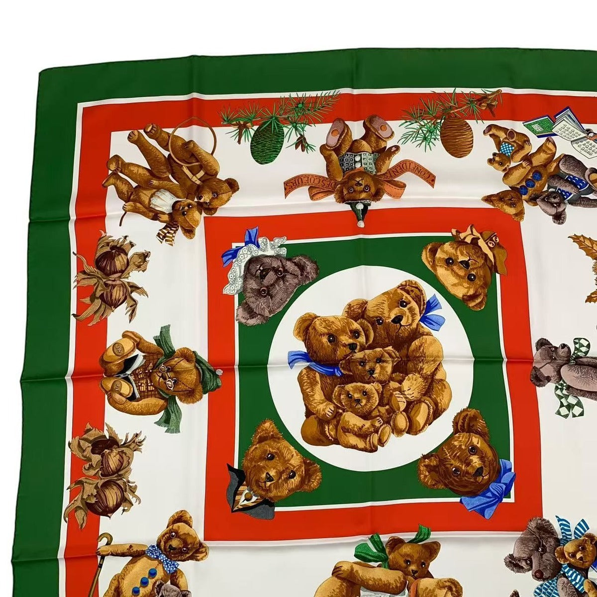 Hermes Scarf Carre 90 100% Silk Confidents Des Coeurs Teddy Bear Friends — view 3