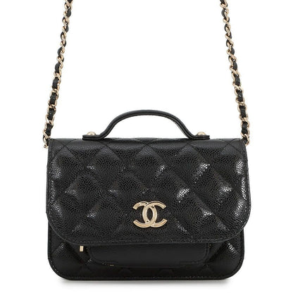 Chanel Chain Wallet CC Logo Business Affinity Mini Caviar Leather Black