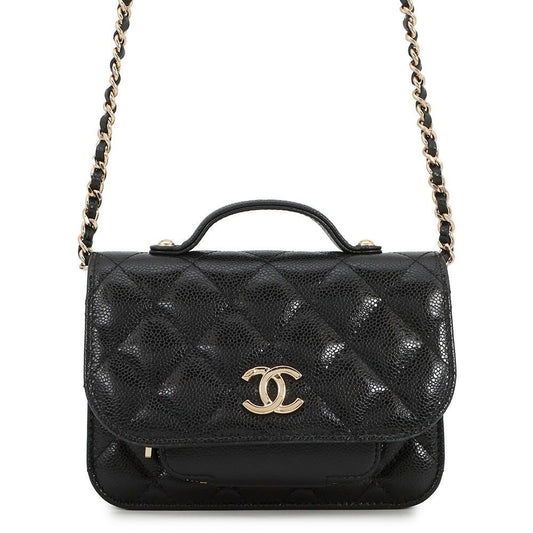 Chanel Chain Wallet CC Logo Business Affinity Mini Caviar Leather Black