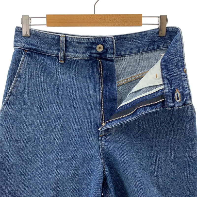 Loewe - Anagram Logo Leather Patch Cut Off Denim Wide Shorts - 38 - Indigo -