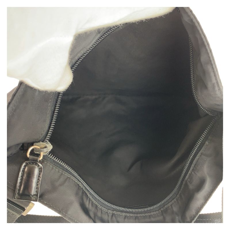 Prada Tessuto Triangle Logo Plate Black Silver Hardware Nylon Crossbody