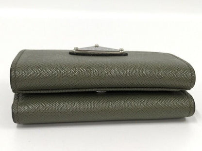 Prada Trifold Wallet With Triangular Logo Leather Green 2mh042