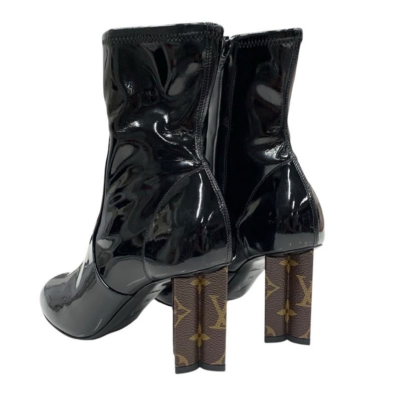 Louis Vuitton Silhouette Line Monogram Boots Short Boots Shoes Patent Black