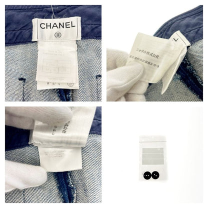 Chanel Matelasse Cotton Coco Mark Denim Pants Blue 371386
