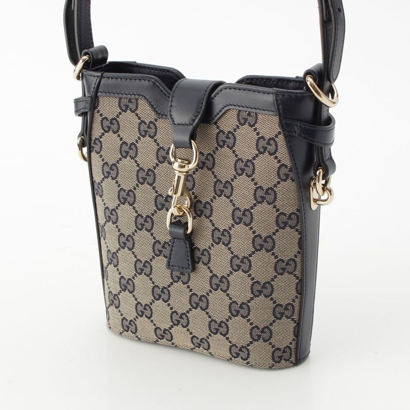 Gucci Canvas And Leather Original GG Mini Bucket Shoulder Bag 782919 Navy