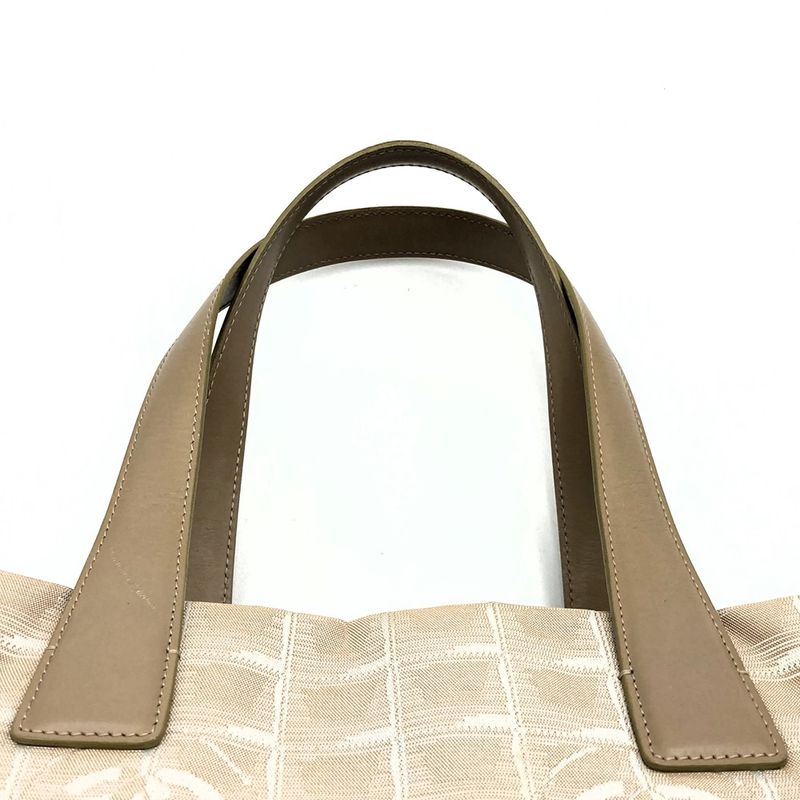 Chanel New Travel Line MM Tote Bag Handbag Nylon Leather Beige Ladies Men