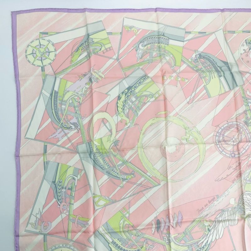 Hermes Carre 90 Face Au Large Towards The Sea Pink Scarf 100% Silk