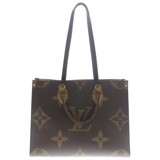 Louis Vuitton On The Go MM Monogram Reverse Giant 2-Way Hand Tote Gold Brown