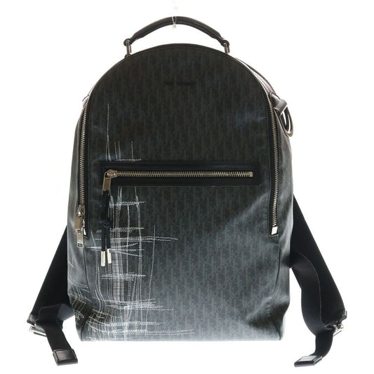 Dior Oblique Cross Stitch Leather Backpack Silver Black 10