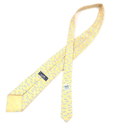 Hermes 100% Silk Clouds Animal All Over Pattern Necktie Orange Blue Made In