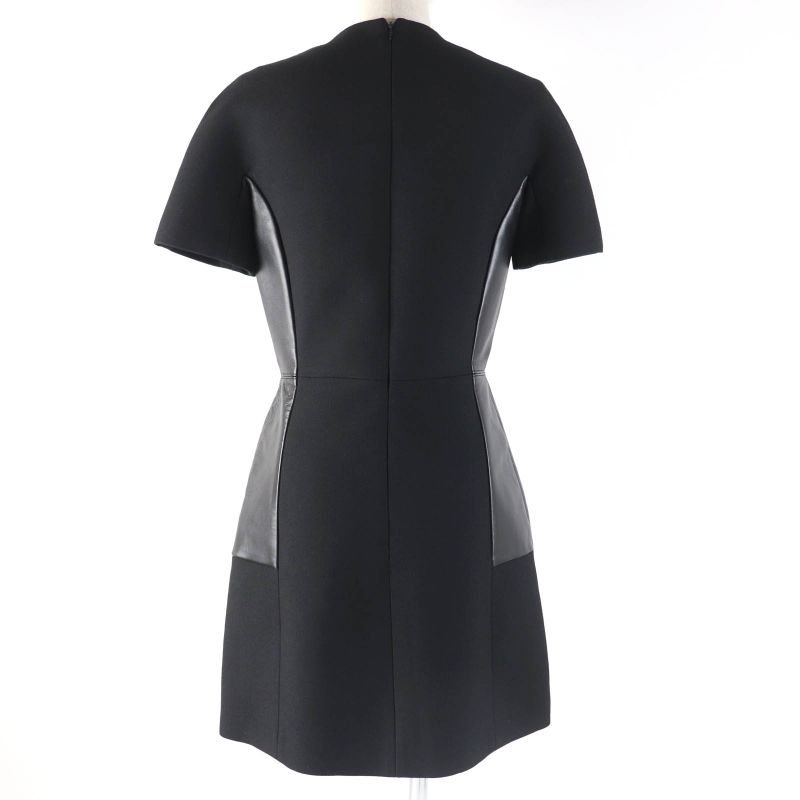 Louis Vuitton Fhdr73qis Wool Silk Blend Leather Short Sleeve Dress Black 34