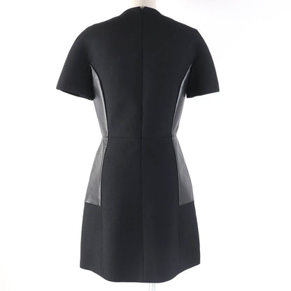 Louis Vuitton Fhdr73qis Wool Silk Blend Leather Short Sleeve Dress Black 34