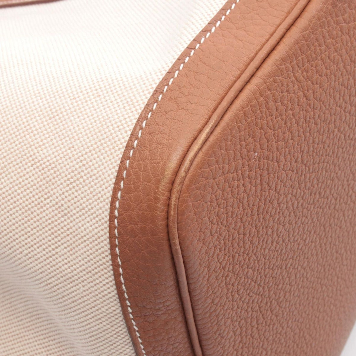 Hermes Tote Garden Party TGM Ecru Gold Canvas Leather Ivory Brown — view 6