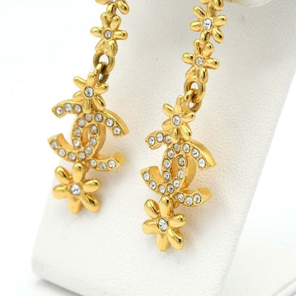Chanel Coco Mark Flower Rhinestone Earrings I23/a Flower Gold Color H18867