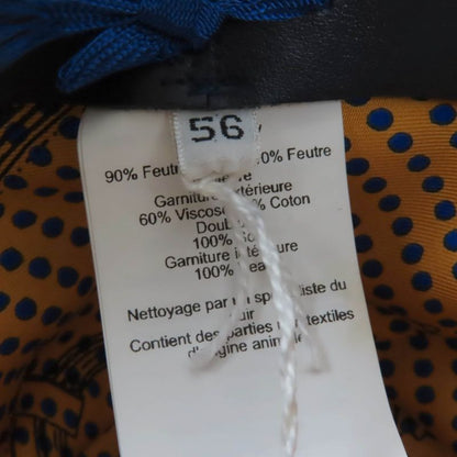 Hermes Rabbit Felt Lined 100% Silk Leather Use Felt Hat Navy 56 Made In Italy