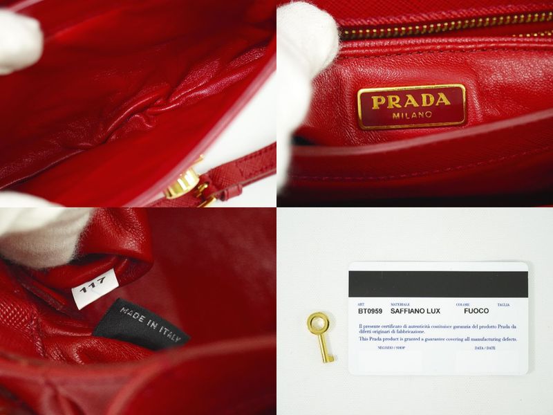 Authentic Prada Saffiano Leather 2WAY Shoulder Bag Handbag Pochette Red Bt0959