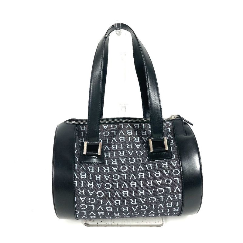Bvlgari Handbag Logomania Drum Tube Shape Denim Black