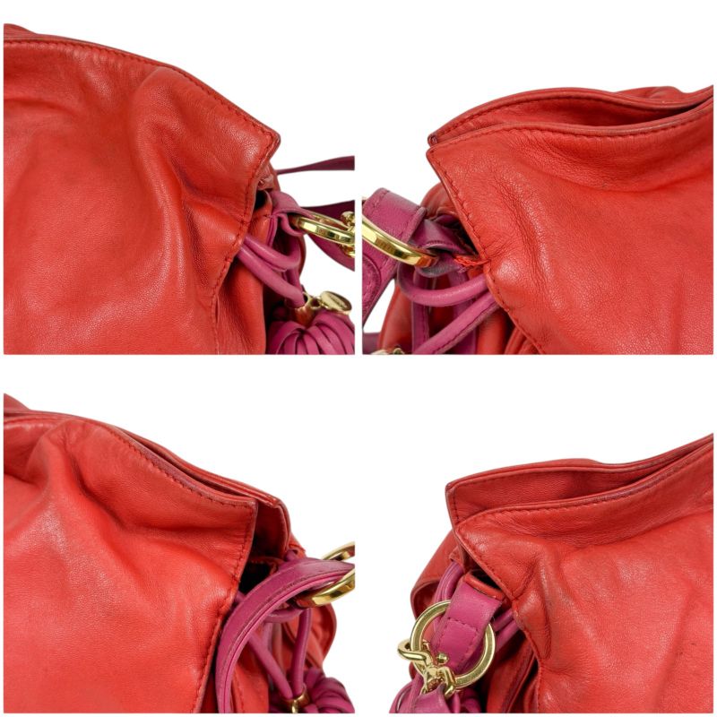 Loewe Flamenco Shoulder Bag Nappa Leather Anagram Logo Pink Red Tassel 2WAY