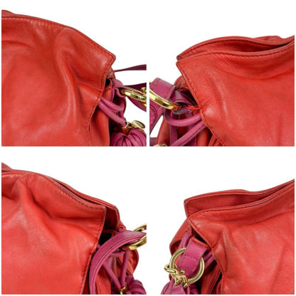 Loewe Flamenco Shoulder Bag Nappa Leather Anagram Logo Pink Red Tassel 2WAY