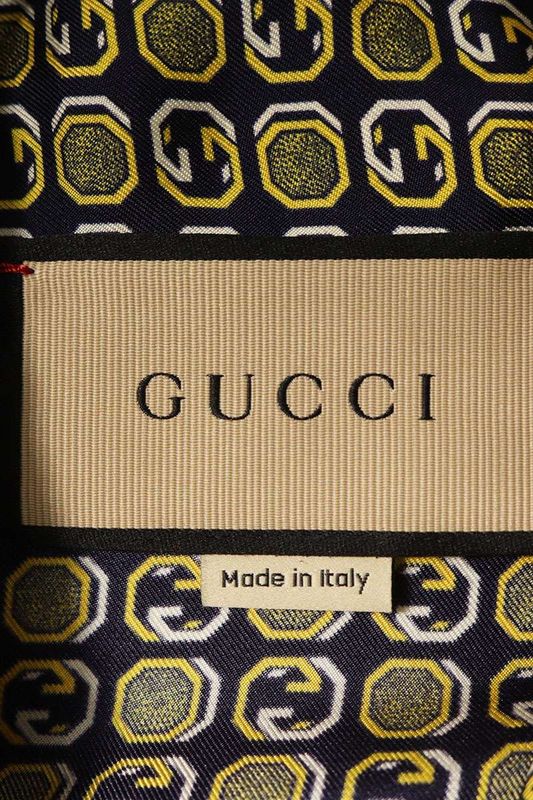 Gucci 747689 Zanl7 Multi Pattern Silk Long Sleeve Shirt Men's 46