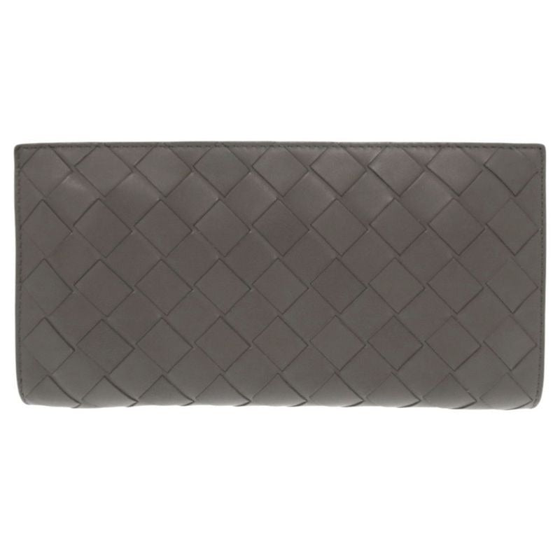 Bottega Veneta Intrecciato Leather Gray Round Zipper Long Wallet 0510