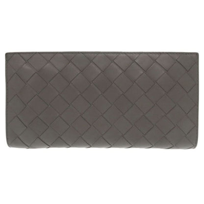 Bottega Veneta Intrecciato Leather Gray Round Zipper Long Wallet 0510
