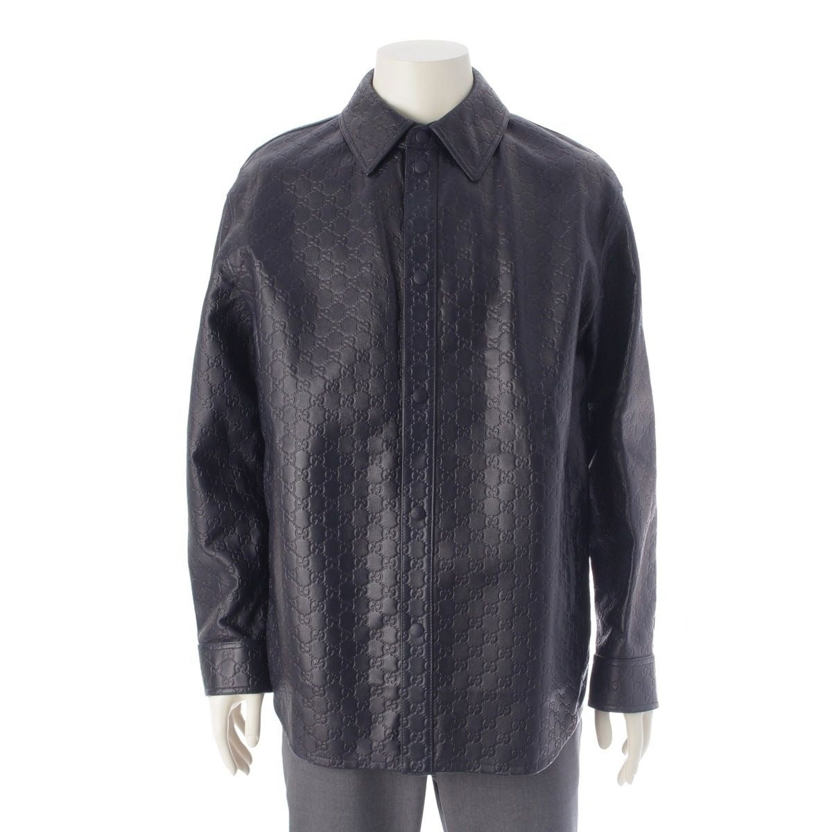 Gucci Leather GG Guccissima Jacket Navy 46