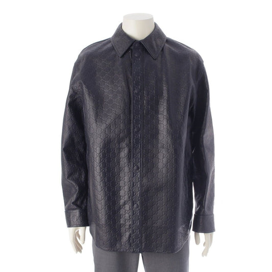 Gucci Leather GG Guccissima Jacket Navy 46