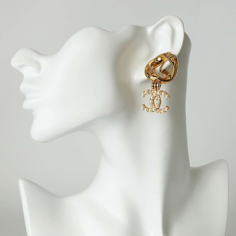 Chanel Earrings Faux Pearl Earrings Gold
