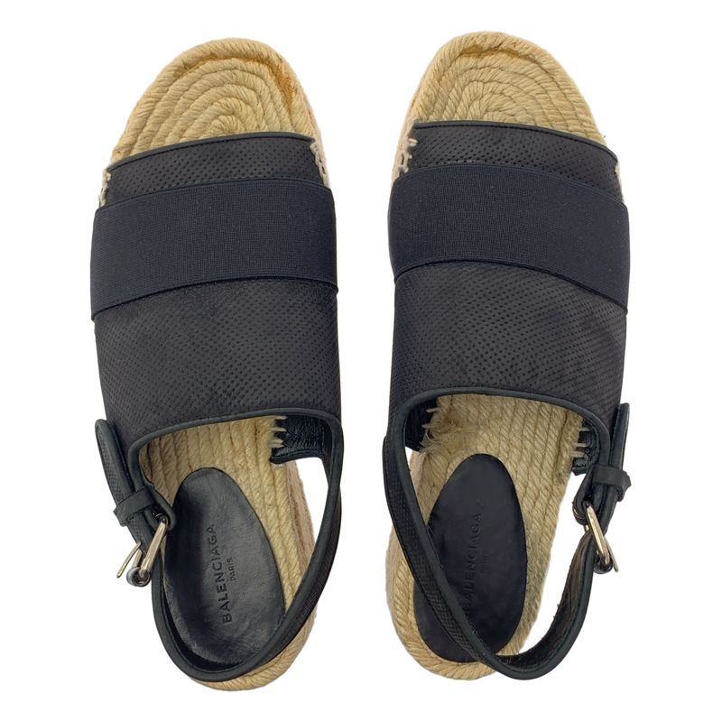 Balenciaga Leather Suring Back Espadrille Wedge Sole Sandals - 37 - Black -
