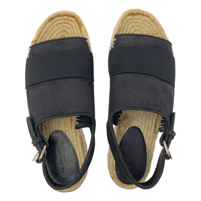 Balenciaga Leather Suring Back Espadrille Wedge Sole Sandals - 37 - Black -