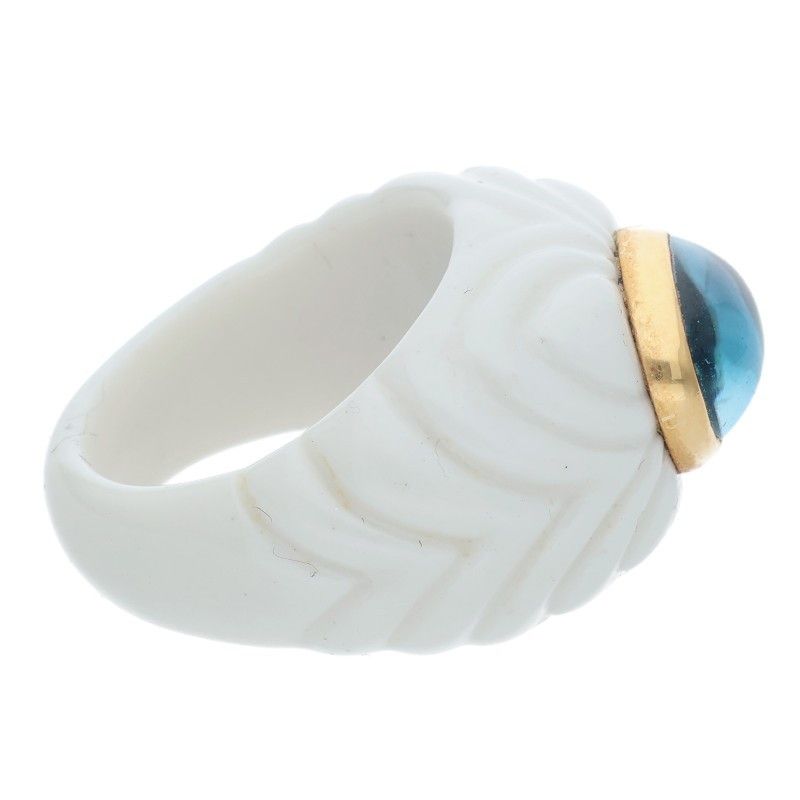 Bulgari Chandra 18K Yellow Gold Blue Topaz Ring Ladies Size 10