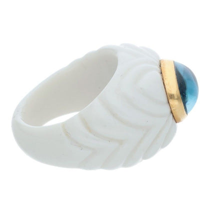 Bulgari Chandra 18K Yellow Gold Blue Topaz Ring Ladies Size 10