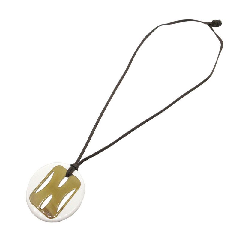 Hermes Buffalo Horn Necklace White/brown 0219 Hermes