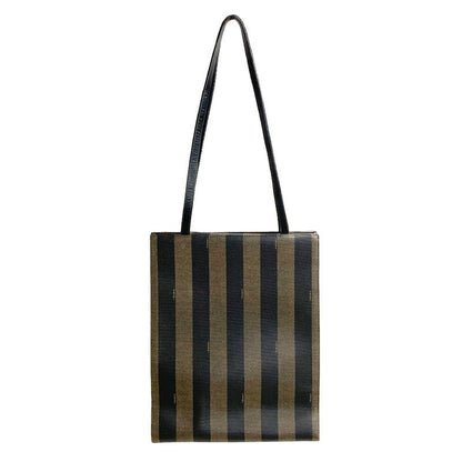 Fendi Pecan Tote Leather PVC Black Khaki Logo Unisex