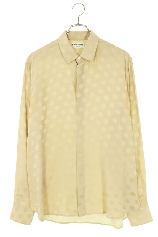 Saint Laurent Paris 646850 Y1i44 Dotted Silk Long Sleeve Shirt Men's 38