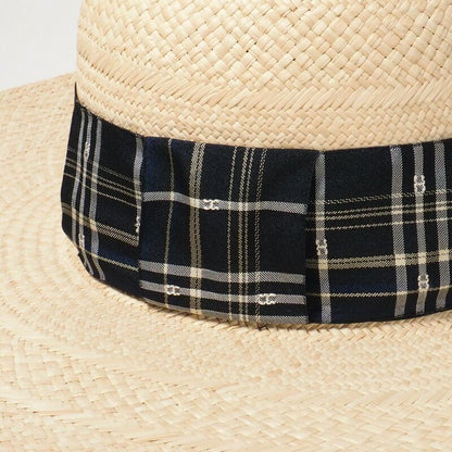 Hermes Anouk Hat Size 58 Straw Hat H Logo Checkered Ribbon 20240428 Gp6245
