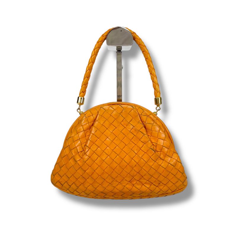 Bottega Veneta Mini Handbag Orange Accessory Pouch Intrecciato Leather Top