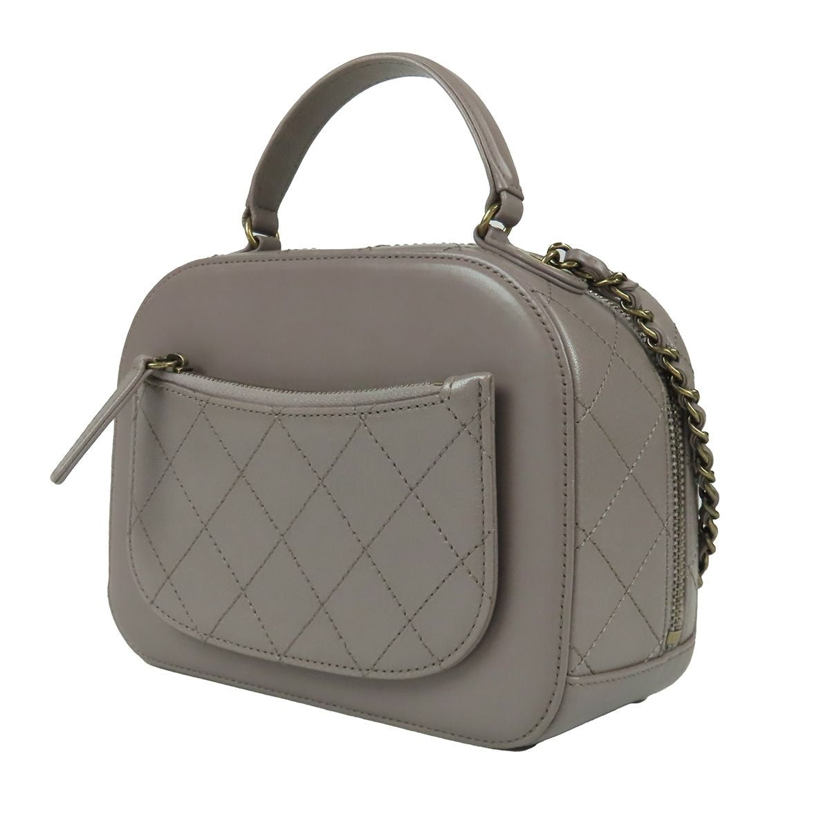 Chanel CC Logo Vanity Taupe Gold Leather 2-Way Shoulder Bag — view 2