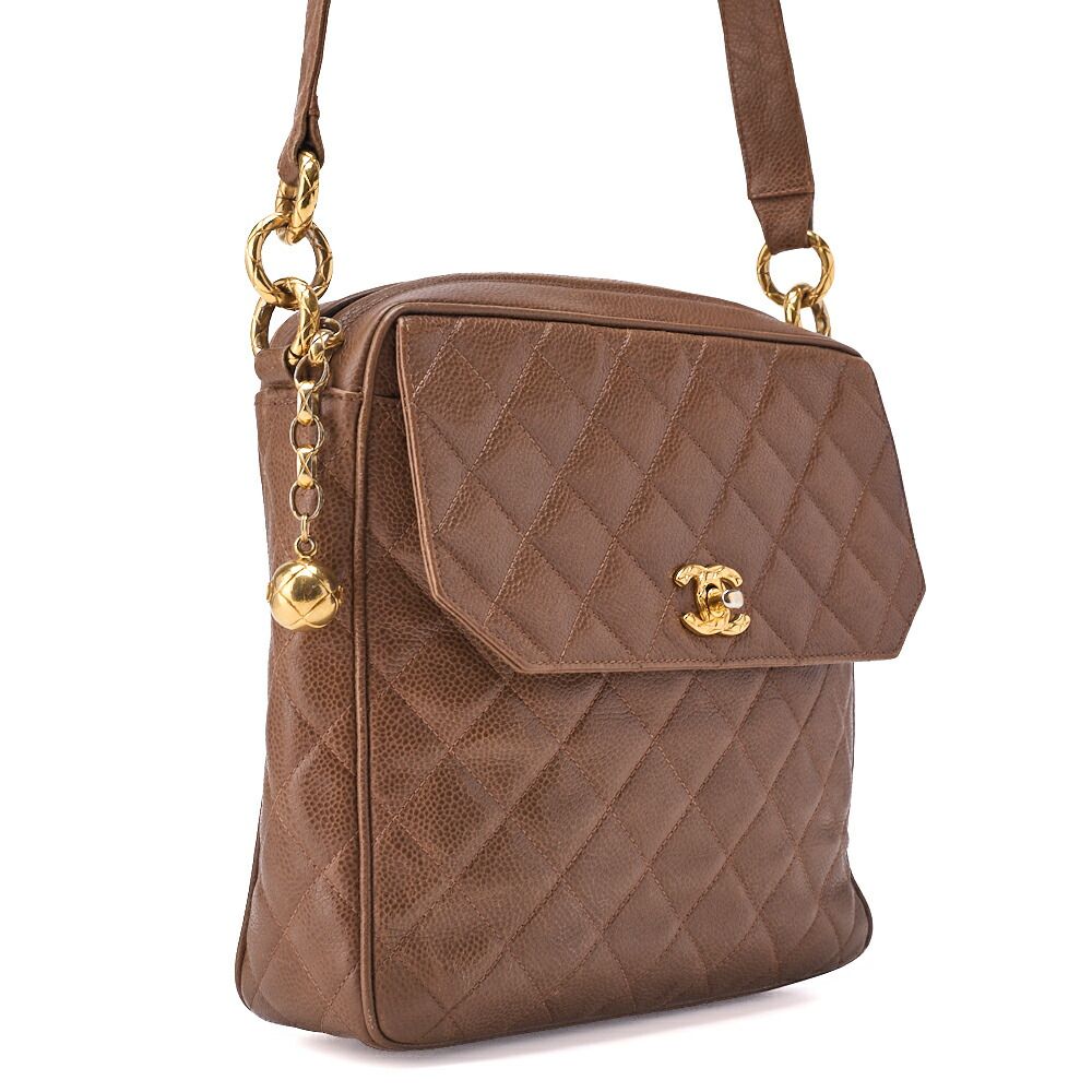 Chanel Chain Shoulder Matelasse Caviar Skin Brown Coco Mark Ball Charm Turnlock