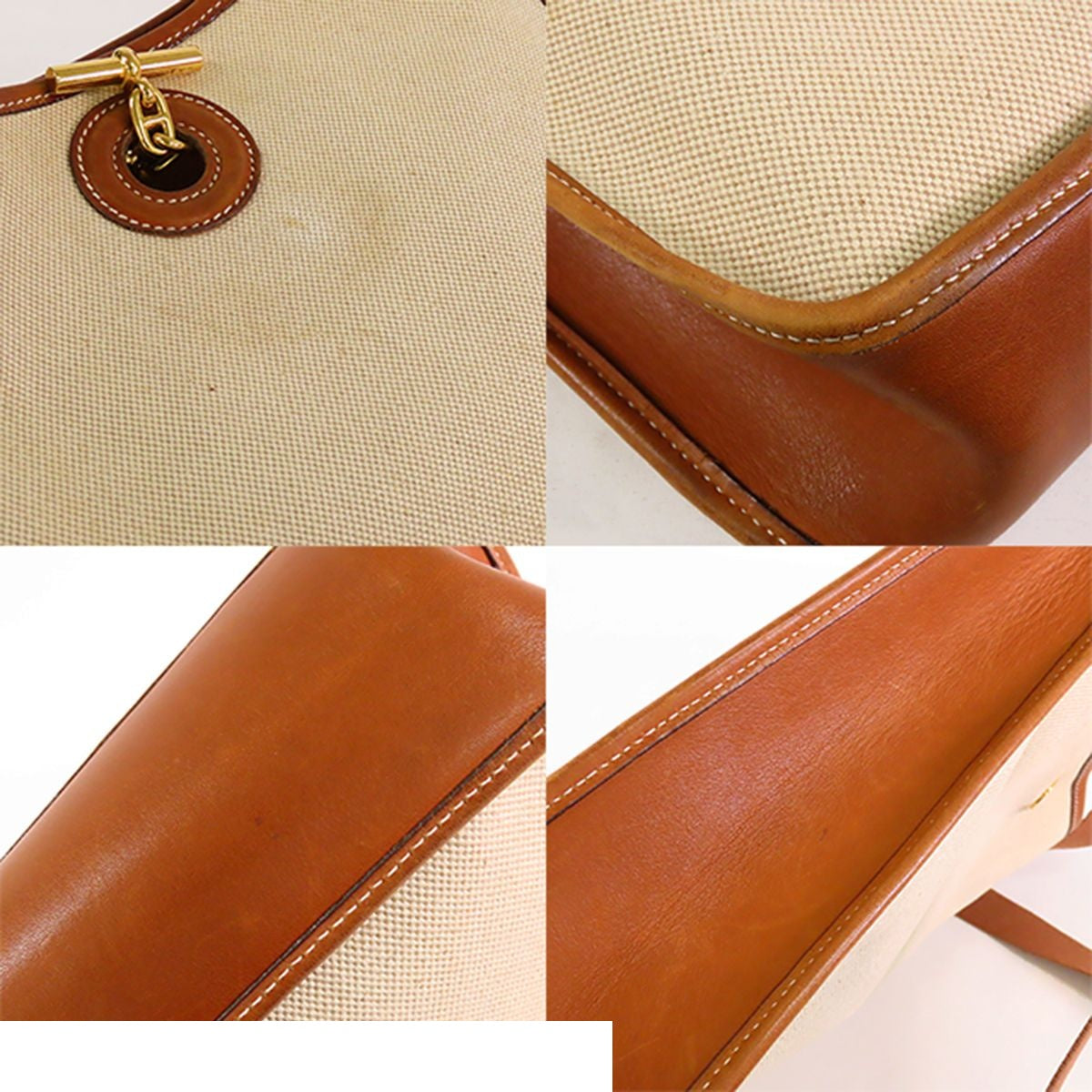 Hermes Vespa Gold Natural Barenia Toile Ash Shoulder Bag — view 6