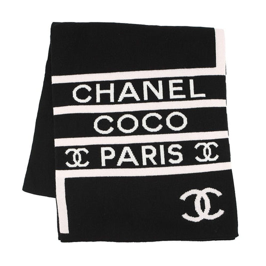Chanel Scarf CC Logo Cashmere Shawl Black White Pink