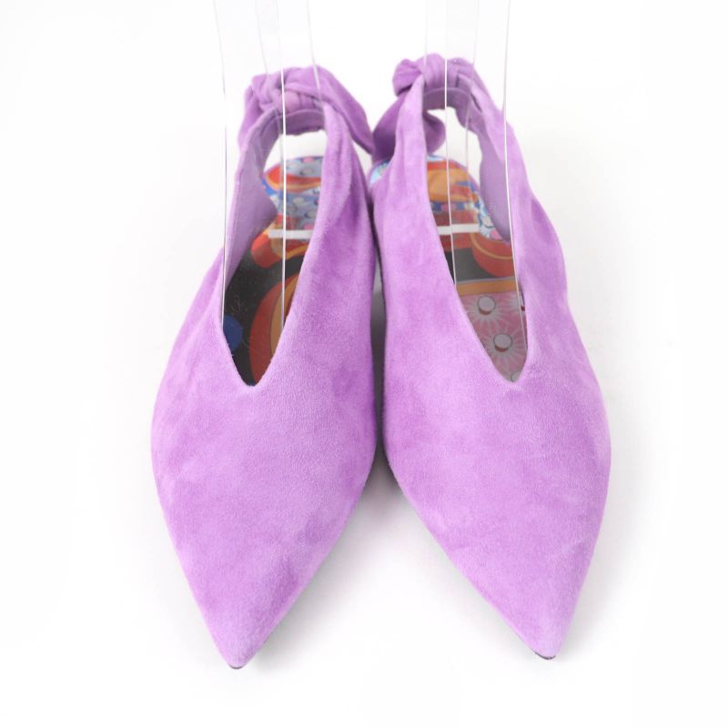 Hermes Eva Suede Leather Ribbon Ballet Shoes Flat Pumps Purple 37 With Box And