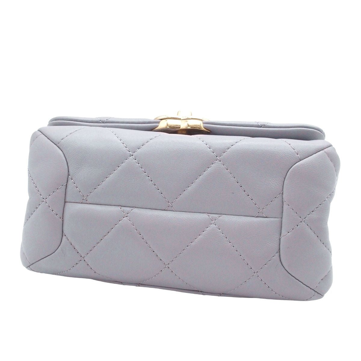 Chanel Chain Shoulder Bag Mini Quilted CC Logo Gray Lambskin 2-Way — view 3