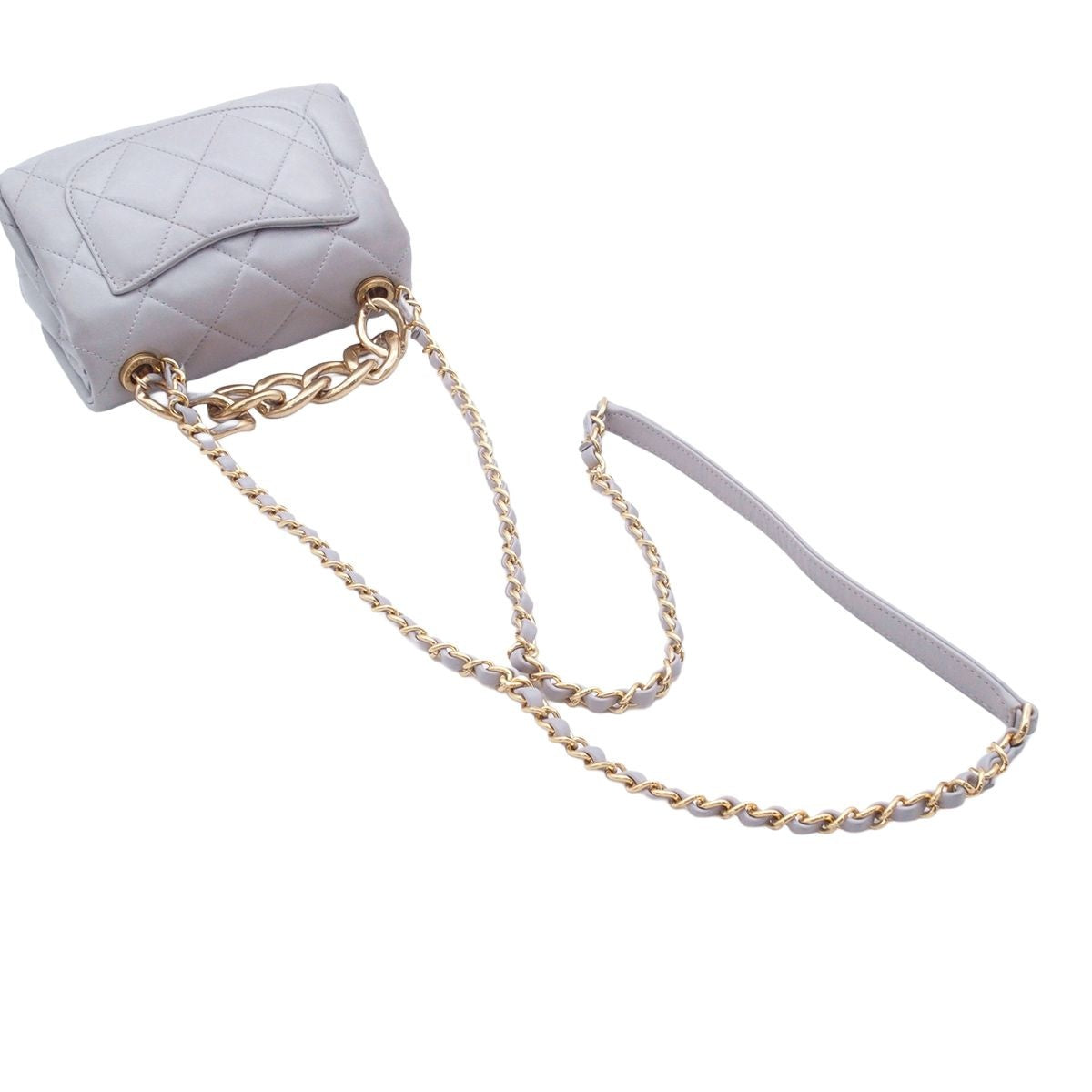 Chanel Chain Shoulder Bag Mini Quilted CC Logo Gray Lambskin 2-Way — view 4