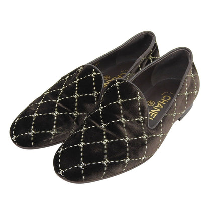 Chanel Quilted Stitch Velor Opera Shoes Slip-on Dark Brown