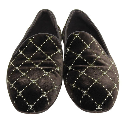 Chanel Quilted Stitch Velor Opera Shoes Slip-on Dark Brown — view 4