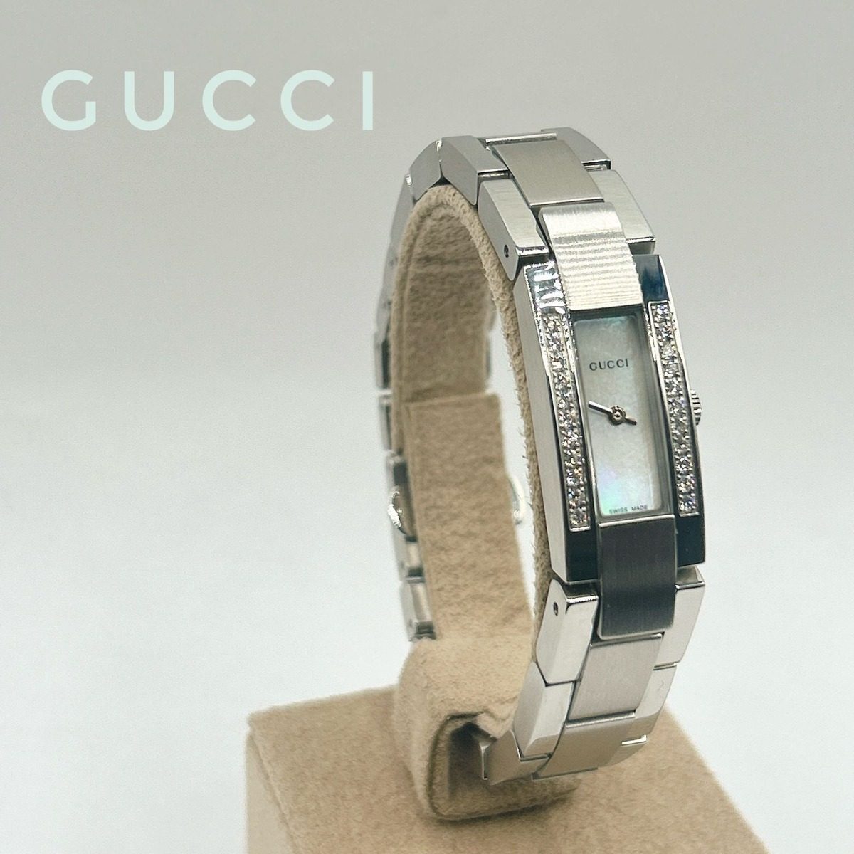 Gucci Watch Quartz Stainless Steel Diamond Shell SS Silver Polished