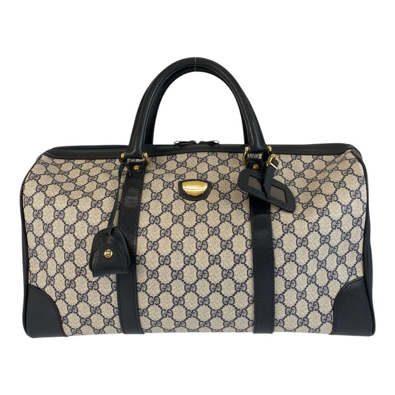 Gucci Vintage Gray Navy Gold Hardware GG Supreme Canvas Boston Bag Handbag