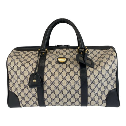 Gucci Vintage Gray Navy Gold Hardware GG Supreme Canvas Boston Bag Handbag